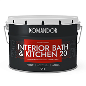 Краска интерьерная влагостойкая Komandor Interior Bath&Kitchen 20 полуматовый база A 9 л