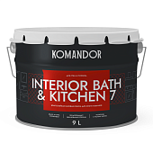 Краска интерьерная влагостойкая Komandor Interior Bath&Kitchen 7 матовый база C 9 л